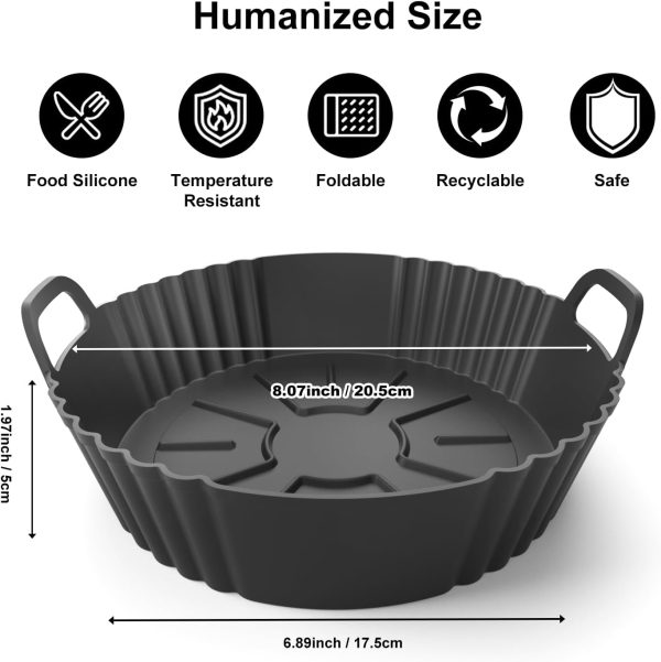 Round Silicone Air Fryer Liners 3Pack, Ninja AF101 & AF161 Silicone Liners for 4-5.3QT, Reusable Air Fryer Accessories Food Grade Liners, Compatible with Ninja, COSORI, Tefal, Bear, Chefman