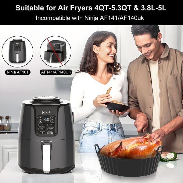 Round Silicone Air Fryer Liners 3Pack, Ninja AF101 & AF161 Silicone Liners for 4-5.3QT, Reusable Air Fryer Accessories Food Grade Liners, Compatible with Ninja, COSORI, Tefal, Bear, Chefman