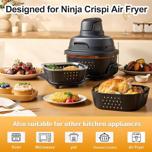 CTD-GR-1154GK_2 Air Fryer Silicone Liners for Ninja Crispi FN101GY/FN101SG/FN101ST Reusable | Big Liner for 4 QT Glass Container & Small Liner for 6 Cups Glass Container, 2 Pcs Reusable Non-Stick Basket Accessories