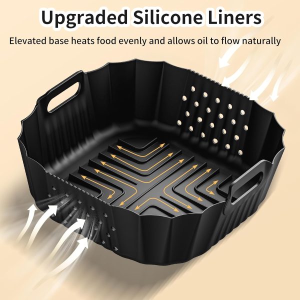 CTD-GR-1154GK_3 Air Fryer Silicone Liners for Ninja Crispi FN101GY/FN101SG/FN101ST Reusable | Big Liner for 4 QT Glass Container & Small Liner for 6 Cups Glass Container, 2 Pcs Reusable Non-Stick Basket Accessories