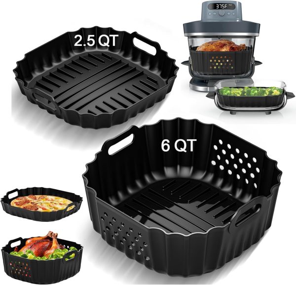 CTD-GR-1155GK_1 Air Fryer Accessories Silicone Liners for Ninja Crispi Pro AS101CY | AS101DG/AS101LG Big Liner for 6 QT Glass Container & Small Liner for 2.5 QT Glass Container, 2 Pcs Reusable Accessories