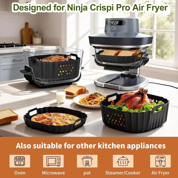 CTD-GR-1155GK_2 Air Fryer Accessories Silicone Liners for Ninja Crispi Pro AS101CY | AS101DG/AS101LG Big Liner for 6 QT Glass Container & Small Liner for 2.5 QT Glass Container, 2 Pcs Reusable Accessories