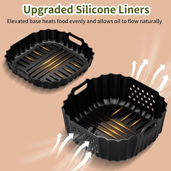 CTD-GR-1155GK_3 Air Fryer Accessories Silicone Liners for Ninja Crispi Pro AS101CY | AS101DG/AS101LG Big Liner for 6 QT Glass Container & Small Liner for 2.5 QT Glass Container, 2 Pcs Reusable Accessories