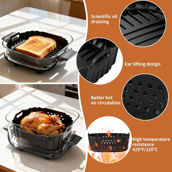 CTD-GR-1155GK_4 Air Fryer Accessories Silicone Liners for Ninja Crispi Pro AS101CY | AS101DG/AS101LG Big Liner for 6 QT Glass Container & Small Liner for 2.5 QT Glass Container, 2 Pcs Reusable Accessories