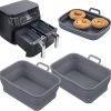 Collapsible 2-Pack Air Fryer Silicone Liners for 8QT & 10QT NINJA Foodi Dual, Reusable Rectangular Silicone Basket Pot for Air Fryer Accessories (Gray)