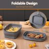 Collapsible 2-Pack Air Fryer Silicone Liners for 8QT & 10QT NINJA Foodi Dual, Reusable Rectangular Silicone Basket Pot for Air Fryer Accessories (Gray)