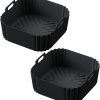 Air Fryer Silicone Liners for Ninja AF140 AF141 AF180 AF181 Air Fryer for Philips HD9270 Basket Baking,9inch Reusable square,Black×2 pack