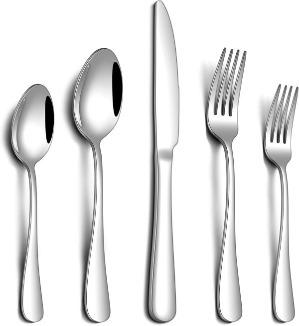 CTD-GR-1336GK_1 PHILIPALA 20 Piece Silverware Set, Stainless Steel Flatware Set for 4 Food Grade Novelty Flatware Cutlery Utensil Set Include Knife Fork Spoon Mirror Polished Dishwasher Safe