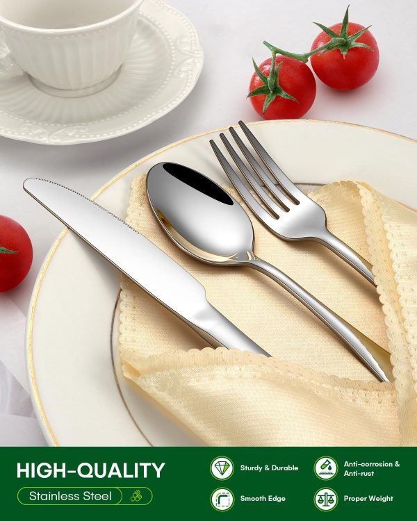 CTD-GR-1336GK_3 PHILIPALA 20 Piece Silverware Set, Stainless Steel Flatware Set for 4 Food Grade Novelty Flatware Cutlery Utensil Set Include Knife Fork Spoon Mirror Polished Dishwasher Safe
