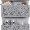 Macrame Over the Door Organizer, Boho Nursery Door Organizer with 4 Large Hanging Pockets, Over Door Baby Organizer for Diapers, Wipes, Bathroom, Bedroom, Grey