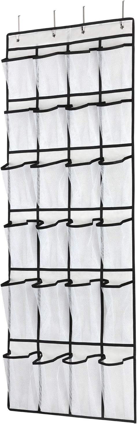 CTD-GR-1501GK_1 SAVERHO Over the Door Shoe Organizer, Hanging Shoe Organizer with 24 Mesh Large Pockets Door Shoe Rack Organizer for Men Women Kids Hanging Shoe Storage Bag.(White