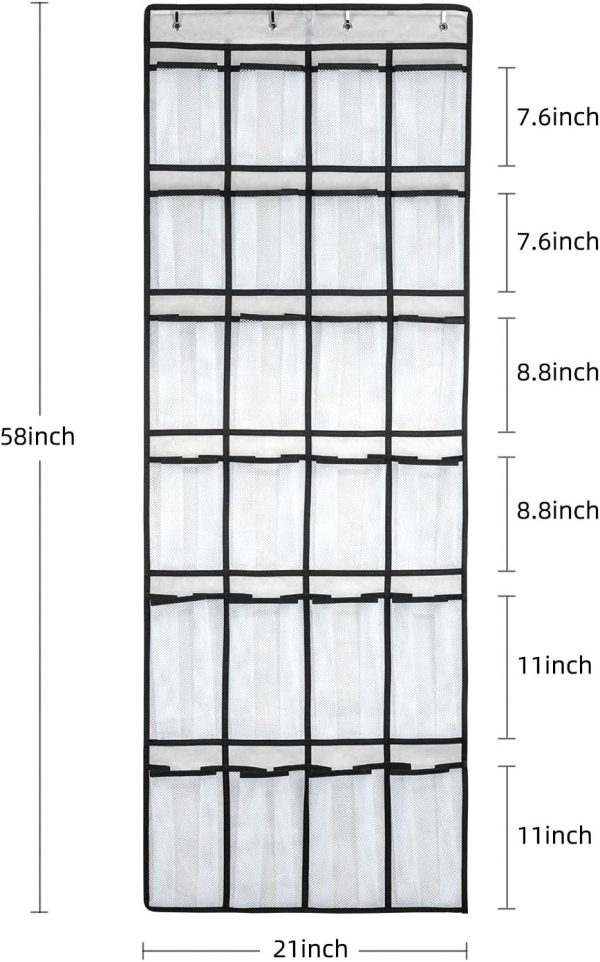CTD-GR-1501GK_2 SAVERHO Over the Door Shoe Organizer, Hanging Shoe Organizer with 24 Mesh Large Pockets Door Shoe Rack Organizer for Men Women Kids Hanging Shoe Storage Bag.(White