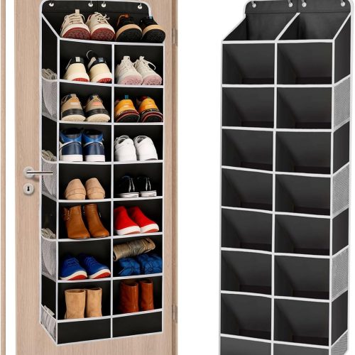 8-Layer Over The Door Shoe Organizer with 16 Compartments, Pockets Heavy-Duty Non-Woven Fabric Hanging Shoes Storage Rack,Hanging Shoe Rack Space Saving Shoe Storage for Bedroom Closet Bathroom