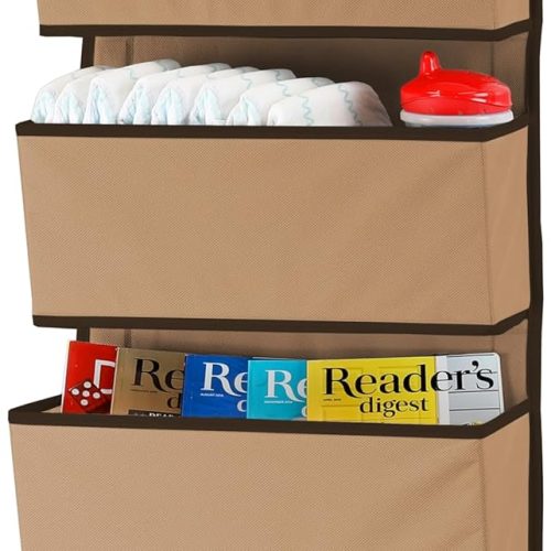 CTD-GR-1520GK_1 Simple Houseware 4 Pocket Over the Door Wall Mount Hanging Organizer, Beige