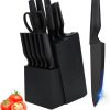 Knife Set, 14Pcs Kitchen Knife Set with Block Self Sharpening, High Carbon Stainless Steel Ultra Sharp Knives for Kitchen, 6 Steak Knives, Anti-slip Handle, Black, Elegant Gifts (Black)