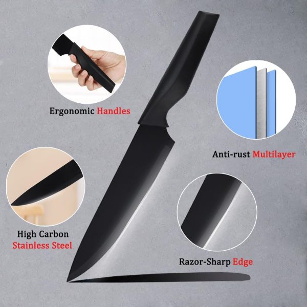 Knife Set, 14Pcs Kitchen Knife Set with Block Self Sharpening, High Carbon Stainless Steel Ultra Sharp Knives for Kitchen, 6 Steak Knives, Anti-slip Handle, Black, Elegant Gifts (Black)