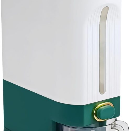 CTD-GR-1580_1 25 Lbs Rice Dispenser,One-Touch Rice Storage with Measuring Cup and Lids | White&Green Rice Container with One-Touch,Cereal Dispenser Storage with Lids for Rice, Corn,Soybean, Oatmeal,Moisture Proof