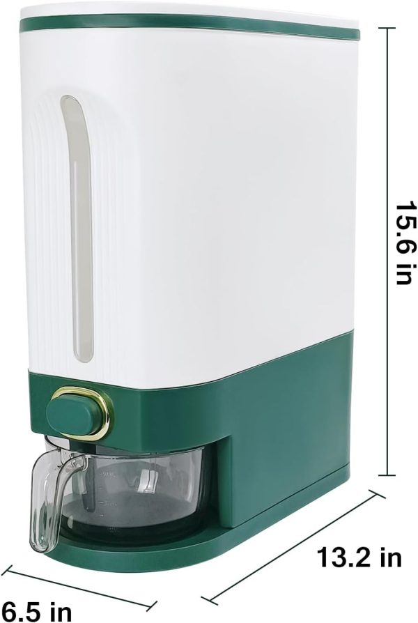 CTD-GR-1580_2 25 Lbs Rice Dispenser,One-Touch Rice Storage with Measuring Cup and Lids | White&Green Rice Container with One-Touch,Cereal Dispenser Storage with Lids for Rice, Corn,Soybean, Oatmeal,Moisture Proof