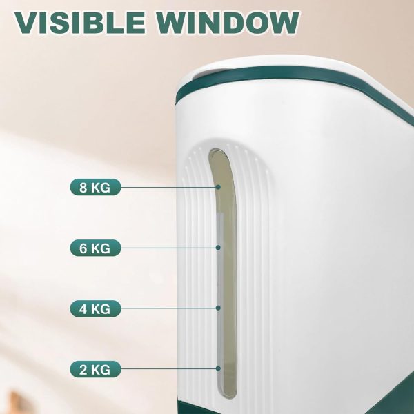 CTD-GR-1580_4 25 Lbs Rice Dispenser,One-Touch Rice Storage with Measuring Cup and Lids | White&Green Rice Container with One-Touch,Cereal Dispenser Storage with Lids for Rice, Corn,Soybean, Oatmeal,Moisture Proof