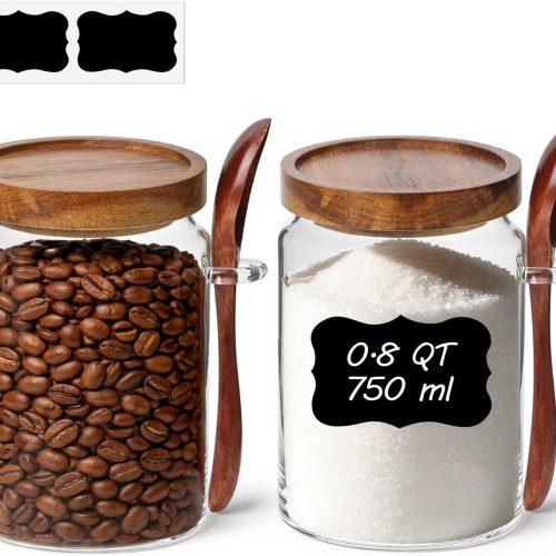 ComSaf of 2(0.8Qt) Glass Coffee Canister, Airtight Coffee Container with Spoon for Coffee Lovers to Store Whole Beans or Grounds, Coffee Jar Organize Coffee Bar & Office Tabletop