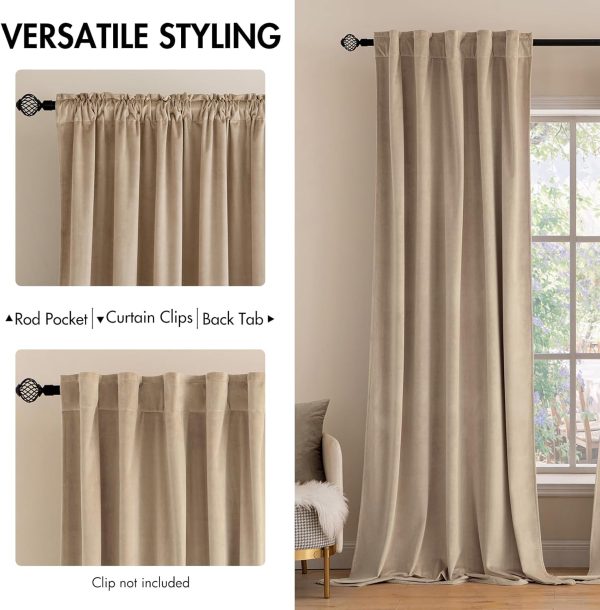 CTD-GR-184GK_2 MIULEE Velvet Curtains 84 inches 2 Panels - Luxury Blackout Curtains for Bedroom Living Room Thermal Insulated Super Soft Window Drapes Rod Pocket & Back Tab, Camel Beige, W52 x L84 inches