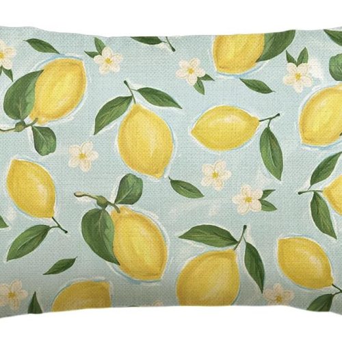 CTD-GR-1897GK_1 AVOIN colorlife Summer Lemon Throw Pillow Cover, 12 x 20 Inch Flowers Blue Cushion Case Decoration for Sofa Couch Holiday Seasonal Home Decor