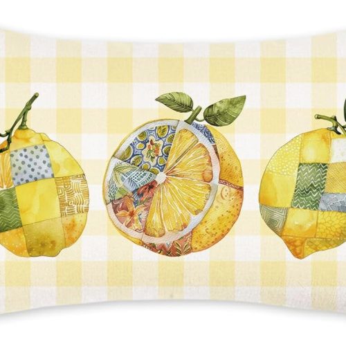 CTD-GR-1905GK_1 ONWAY Summer Throw Pillow Cover 12x20 Inch Lemon Yellow Buffalo Plaid Decorative Pillowcase Farmhouse Outdoor Patio Holiday Cushion Case for Sofa Couch Bed