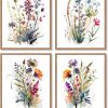 CTD-GR-2039_1 Dazzlewall 4 pcs Watercolour Wall Art Print, Colourful Floral Botanical Artwork Print, Minimalist Wall Decor for Bedroom Living Room Bathroom, 8x10 in Unframed