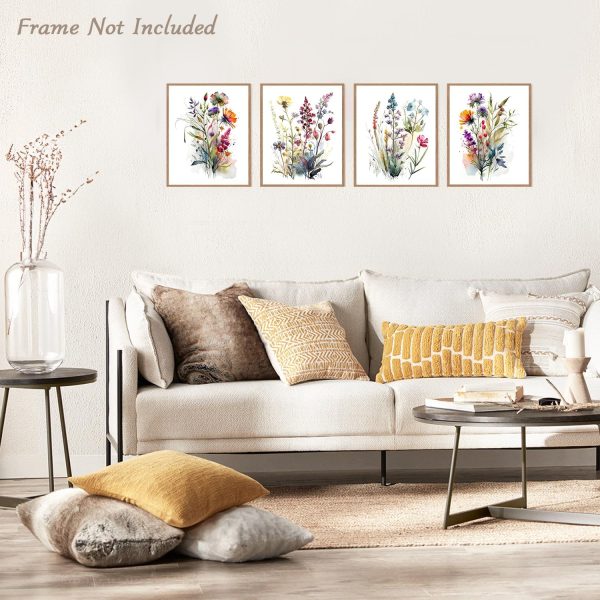 CTD-GR-2039_2 Dazzlewall 4 pcs Watercolour Wall Art Print, Colourful Floral Botanical Artwork Print, Minimalist Wall Decor for Bedroom Living Room Bathroom, 8x10 in Unframed