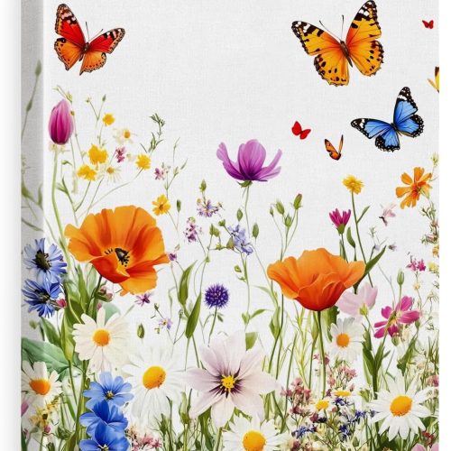 Aesthetic Wildflowers Canvas Wall Art Floral Butterfly Print Poster Framed | Butterfly Wildflowers Poster Picture Floral Wall Decor for Home Living Room Bedroom 8x10 Inch Framed