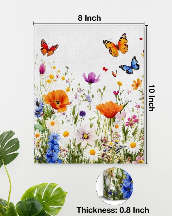 Aesthetic Wildflowers Canvas Wall Art Floral Butterfly Print Poster Framed | Butterfly Wildflowers Poster Picture Floral Wall Decor for Home Living Room Bedroom 8x10 Inch Framed