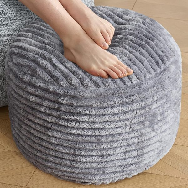 Stuffed Round Ottoman,Corduroy Pouf Ottoman Foot Rest,20 X 15 in,Dark Grey | Memory Foam Filling,Pouf Storage Ottoman Footstool for Living Room,20 X 15 Floor Poufs for Couch,Footrest Only