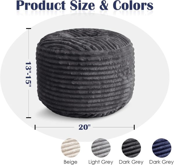 Stuffed Round Ottoman,Corduroy Pouf Ottoman Foot Rest,20 X 15 in,Dark Grey | Memory Foam Filling,Pouf Storage Ottoman Footstool for Living Room,20 X 15 Floor Poufs for Couch,Footrest Only