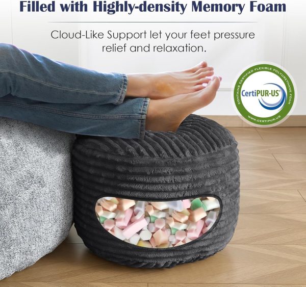 Stuffed Round Ottoman,Corduroy Pouf Ottoman Foot Rest,20 X 15 in,Dark Grey | Memory Foam Filling,Pouf Storage Ottoman Footstool for Living Room,20 X 15 Floor Poufs for Couch,Footrest Only