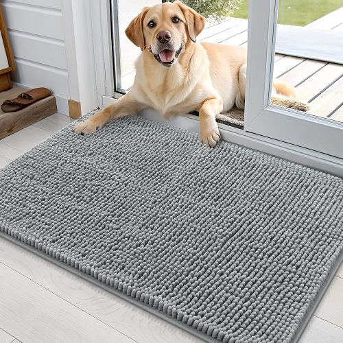 CTD-GR-2127GK_1 OLANLY Dog Door Mat for Muddy Paws 36x24, Absorbs Moisture and Dirt, Absorbent Non-Slip Washable Doormat, Quick Dry Chenille Mud Mat for Dogs, Entry Indoor Entryway Carpet for Inside Floor, Grey