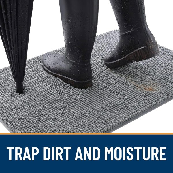 OLANLY Dog Door Mat for Muddy Paws 36x24, Absorbs Moisture and Dirt, Absorbent Non-Slip Washable Doormat, Quick Dry Chenille Mud Mat for Dogs, Entry Indoor Entryway Carpet for Inside Floor, Grey