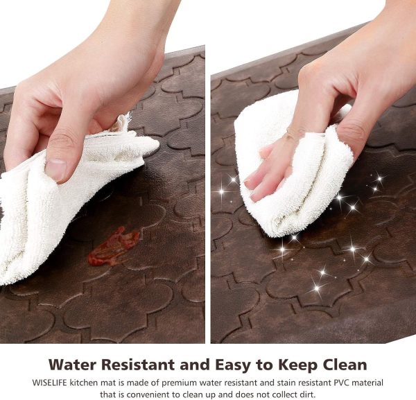 WISELIFE Kitchen Mat Cushioned Anti Fatigue Floor Mat,17.3"x28", Thick Non Slip Waterproof Kitchen Rugs and Mats,Heavy Duty Foam Standing Mat for Kitchen,Floor,Home,Desk,Sink, Brown