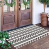 Black and White Striped Outdoor Rug 24'' x 51''Farmhouse Front Porch Rug Hand-Woven Machine Washable Layered Door Mats for Entryway/Bedroom/Patio/Porch Decor