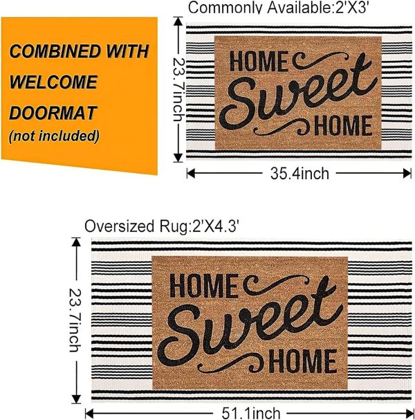 Black and White Striped Outdoor Rug 24'' x 51''Farmhouse Front Porch Rug Hand-Woven Machine Washable Layered Door Mats for Entryway/Bedroom/Patio/Porch Decor