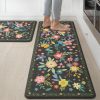 GENIMO Anti Fatigue Kitchen Mats for Floor 2PCS, Cushioned Standing Mats | 17.3"x47"&17.3"x30", Black vintage floral rug set, waterproof, non slip, easy-clean for farmhouse
