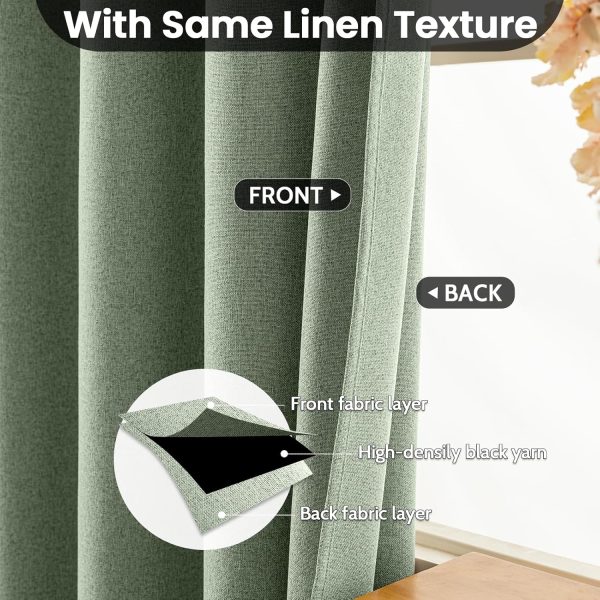 COSVIYA 100% Blackout Sage Green Linen Curtains & Drapes 84 Inch Length | Light Blocking Full Room Darkening Grommet Insulated Thermal Window Panels for Bedroom/Living Room,52x84 inches,2 Panels