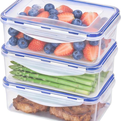 KIGI Food Storage Containers, 4 Sided Locking Lids, Airtight, Leak-Proof & Stackable, Ideal for Meal Prep, Lunch & Leftovers, Microwave & Dishwasher Safe, BPA-Free Plastic, 38 oz, 4.8 Cup, 6 Piece Set