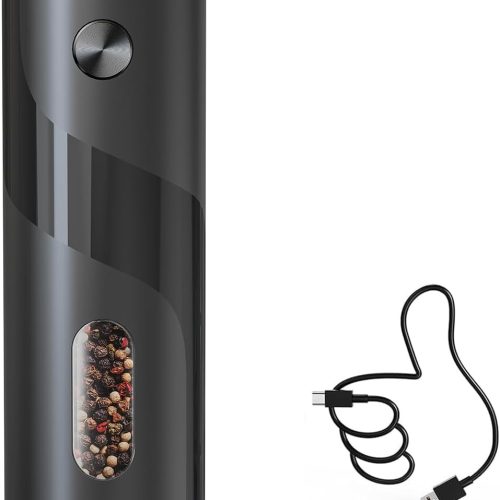 CIRCLE JOY Electric Pepper Mill Grinder, Top-Refill Rechargeable Black Pepper Grinder with Upgraded Large Capacity for Home BBQ, Adjustable Coarseness, Led Light