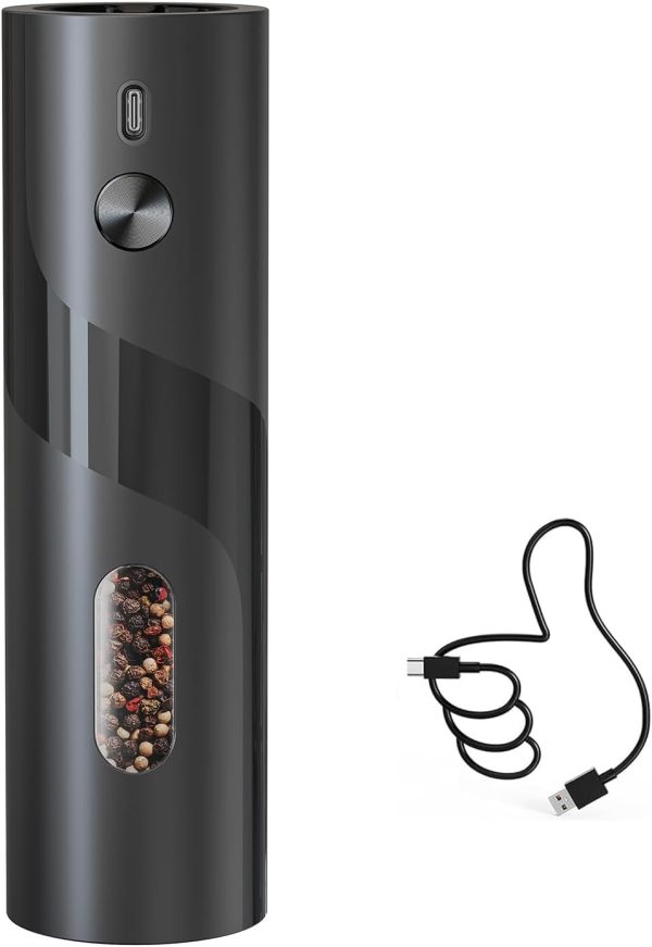 CTD-GR-469GK_1 CIRCLE JOY Electric Pepper Mill Grinder, Top-Refill Rechargeable Black Pepper Grinder with Upgraded Large Capacity for Home BBQ, Adjustable Coarseness, Led Light