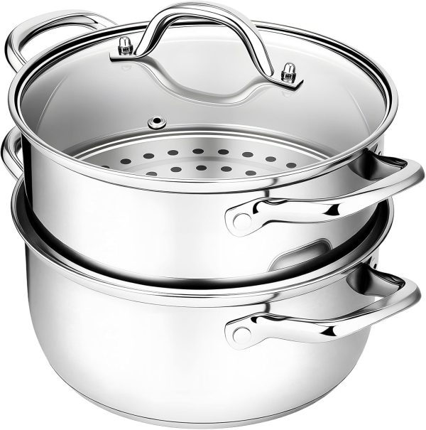 Chefbee 3.2QT Stainless Steel Steamer for Cooking with Food Steamer Basket | Healthy Steaming Pot, Multi-use Kitchen Cookware, For Vegetables Dumplings Soup and Food Preparation, Daily Kitchen Cooking