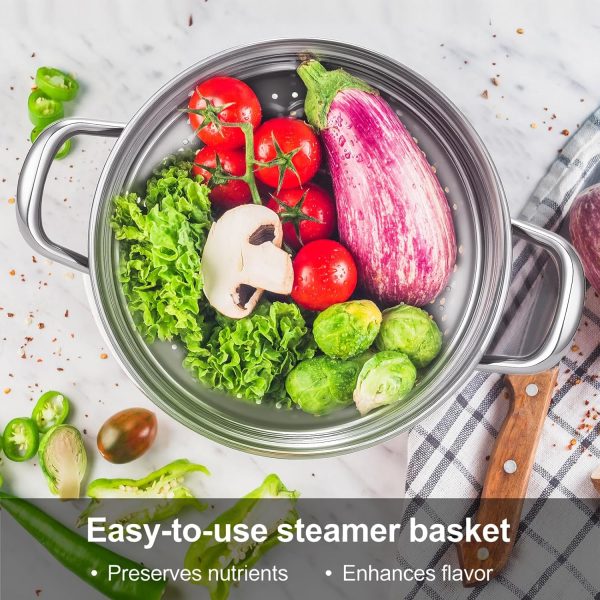 Chefbee 3.2QT Stainless Steel Steamer for Cooking with Food Steamer Basket | Healthy Steaming Pot, Multi-use Kitchen Cookware, For Vegetables Dumplings Soup and Food Preparation, Daily Kitchen Cooking