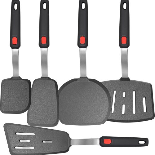CTD-GR-916_1 Mixed 5 Piece Silicone Spatula Set, 600F Heat-Resistant No-Melt Rubber Spatula Handle and Blade - Kitchen Cooking Utensils for Nonstick Cookware, Spatula Turner for Egg,Pancake,Burger- Dishwasher Safe