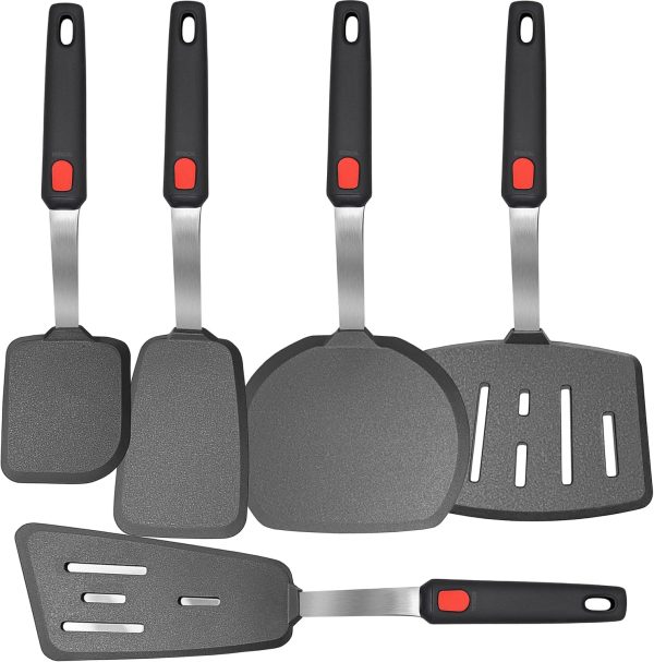 CTD-GR-916_1 Mixed 5 Piece Silicone Spatula Set, 600F Heat-Resistant No-Melt Rubber Spatula Handle and Blade - Kitchen Cooking Utensils for Nonstick Cookware, Spatula Turner for Egg,Pancake,Burger- Dishwasher Safe