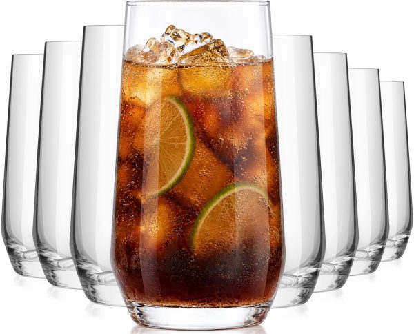 Echubao16 oz Drinking Glasses Set of 8, Highball Glasses, Tall Water Glasses, Lead-Free Crystal Glassware, Glass Cups for Mojito, Cocktail, Juice, Bar, Kitchen & Everyday Use