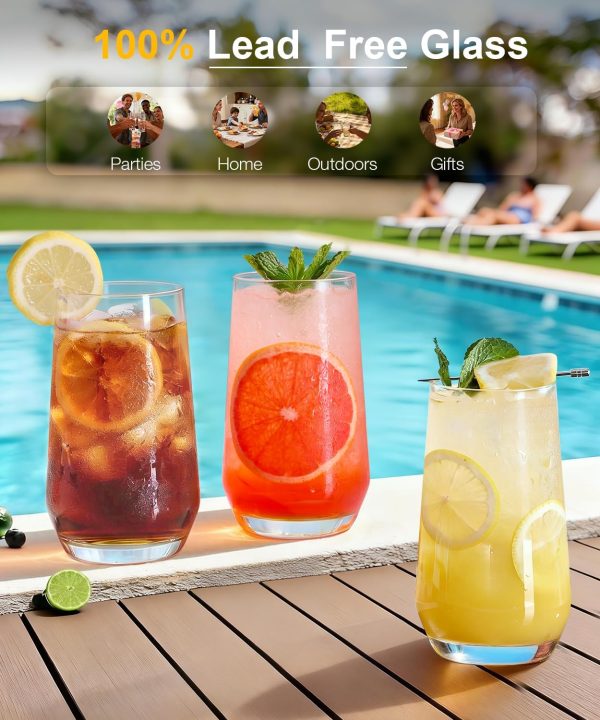 Echubao16 oz Drinking Glasses Set of 8, Highball Glasses, Tall Water Glasses, Lead-Free Crystal Glassware, Glass Cups for Mojito, Cocktail, Juice, Bar, Kitchen & Everyday Use